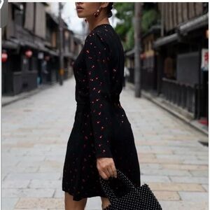Rails Lola Wrap Dress Metallic Cherry Print Size S Women's Red Black